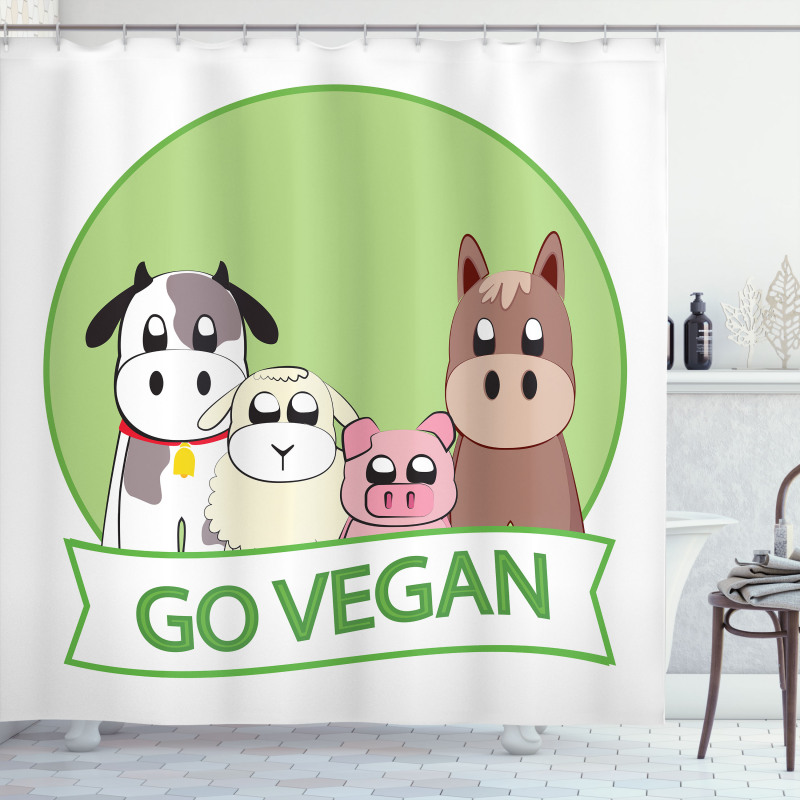 Go Vegan Slogan Animals Shower Curtain