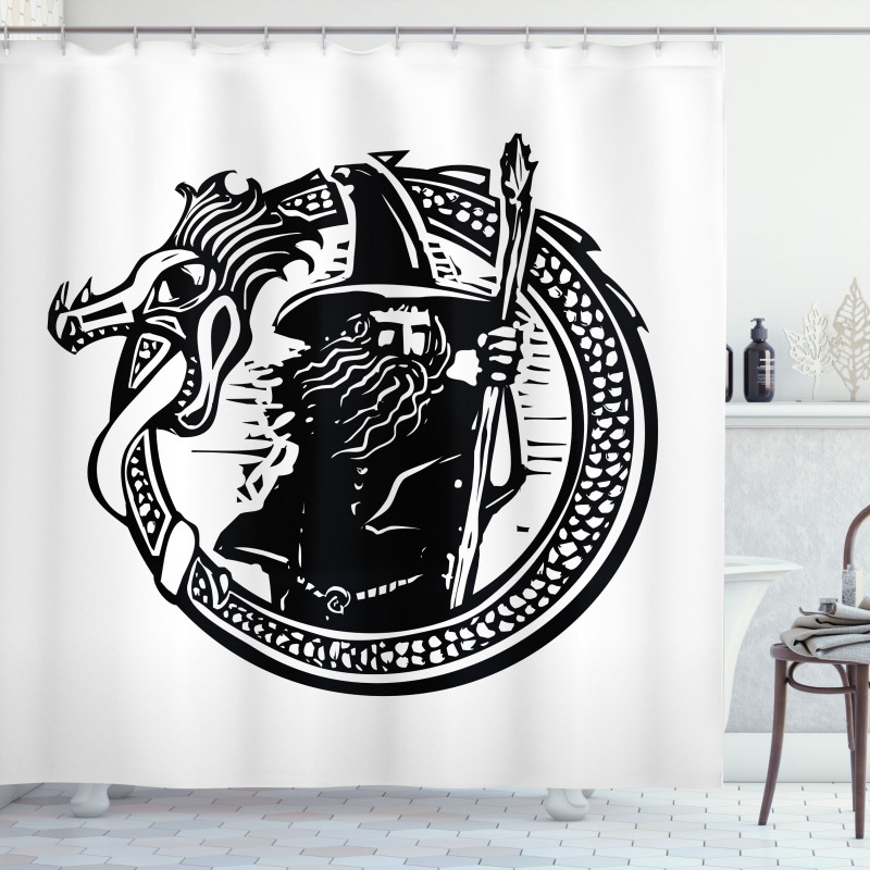 Mage in Dragon Circle Shower Curtain