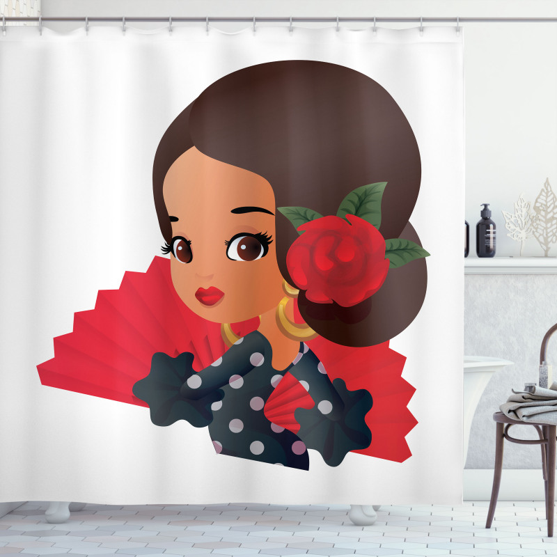 Chibi Flamenco Costume Shower Curtain