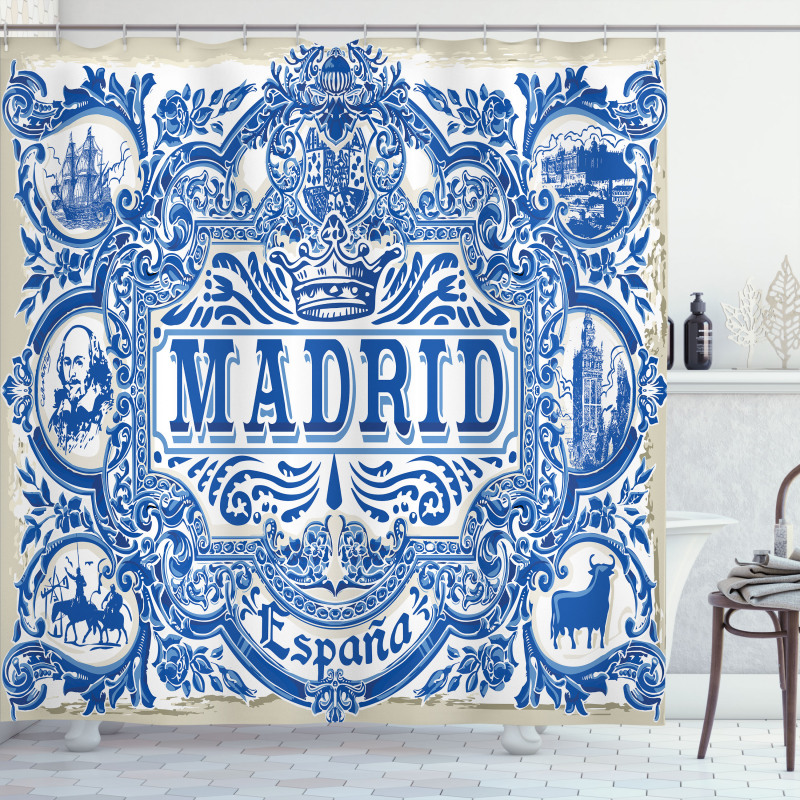 Madrid Calligraphy Tile Shower Curtain