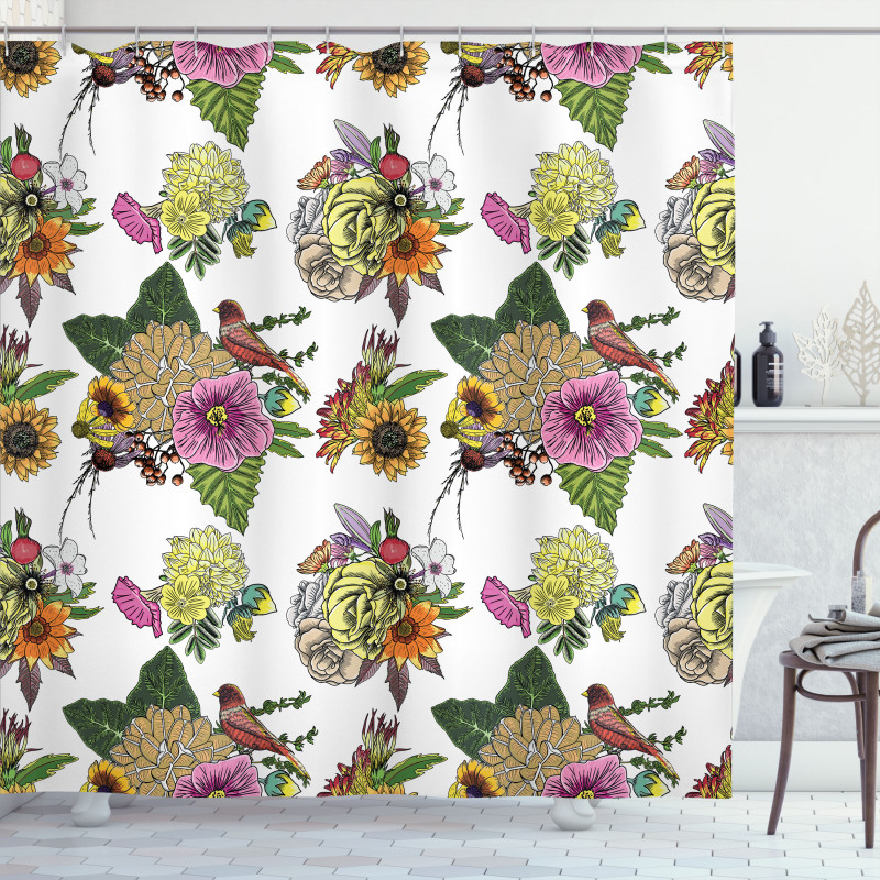 Leaves and Sunflowers Shower Curtain