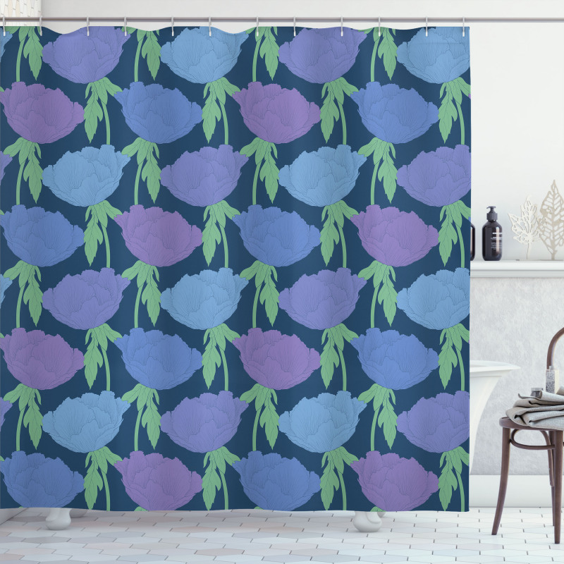 Tree Peony Stem Leaves Shower Curtain