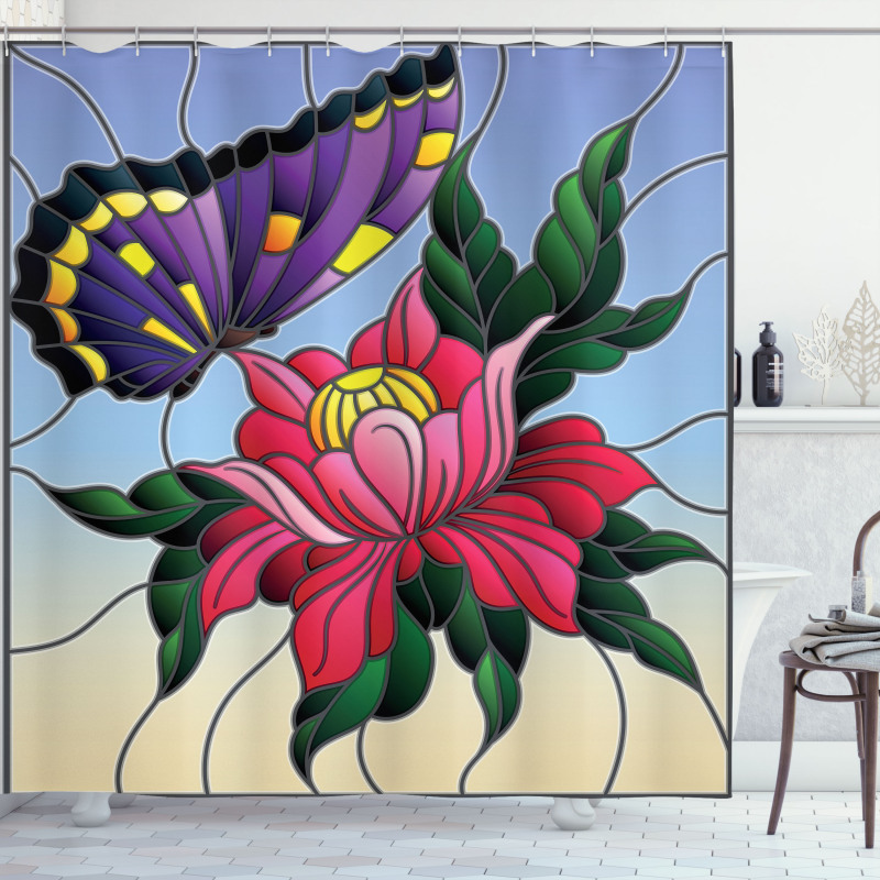 Stained Glass Butterfly Shower Curtain