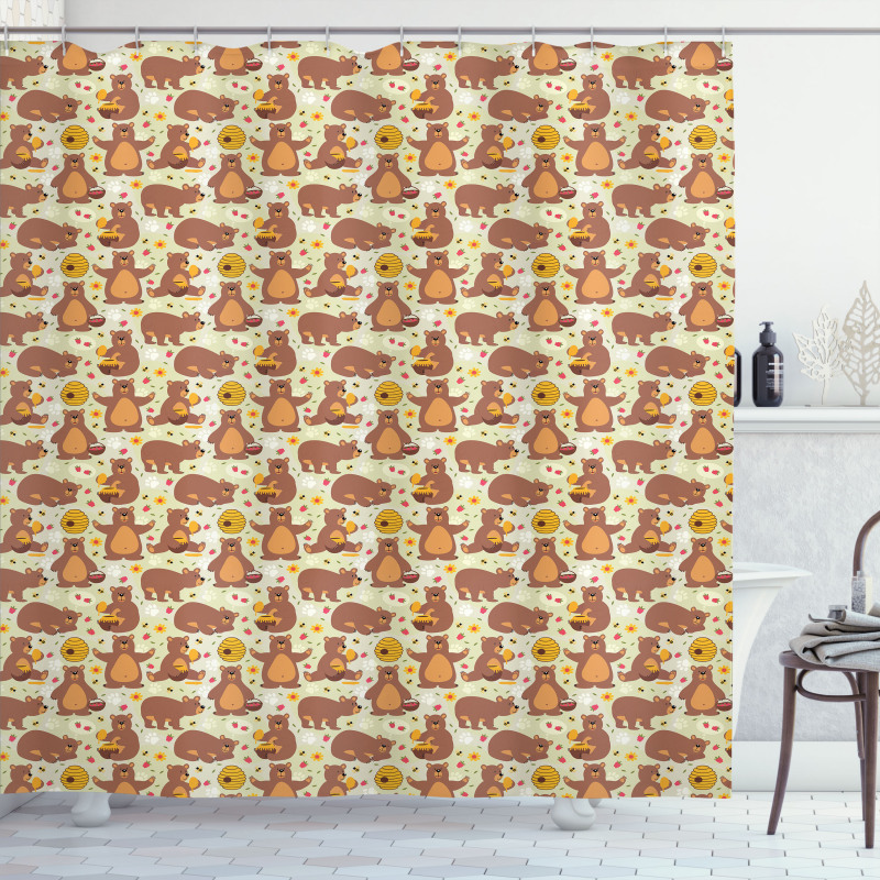 Wild Bear Eating Honey Shower Curtain