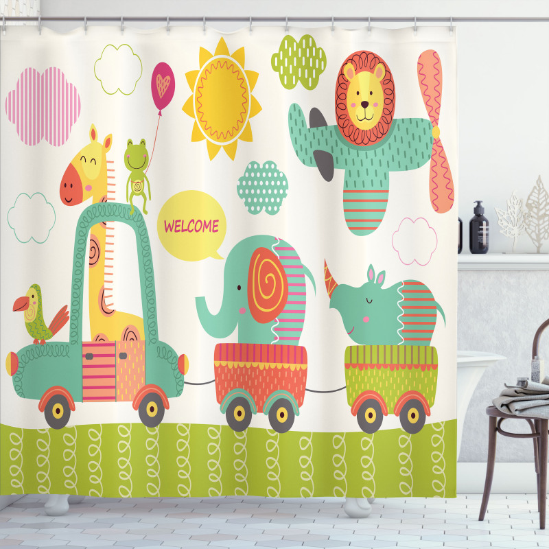 Train with Jungle Animals Shower Curtain