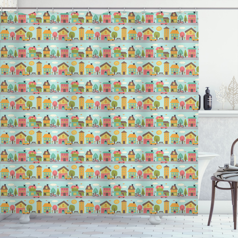 Small Town Street Houses Shower Curtain