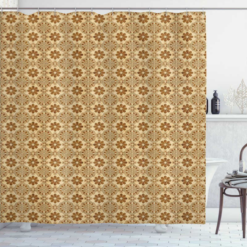 Oriental Geometric Flower Shower Curtain