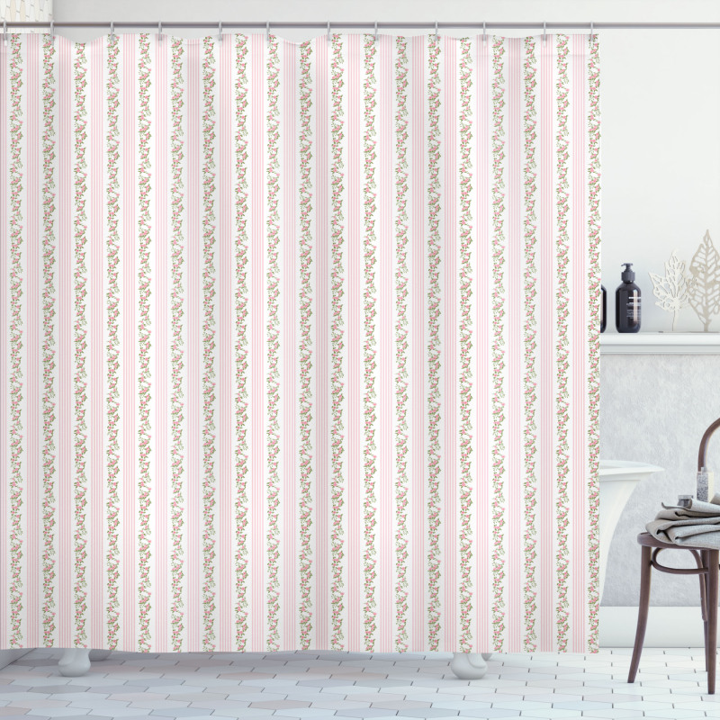 Pastel Flora and Stripes Shower Curtain