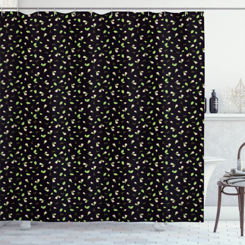 Rosebuds with Stems and Leaves Shower Curtain