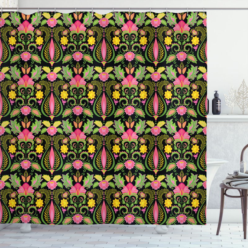Exotic Flowers Feathers Shower Curtain