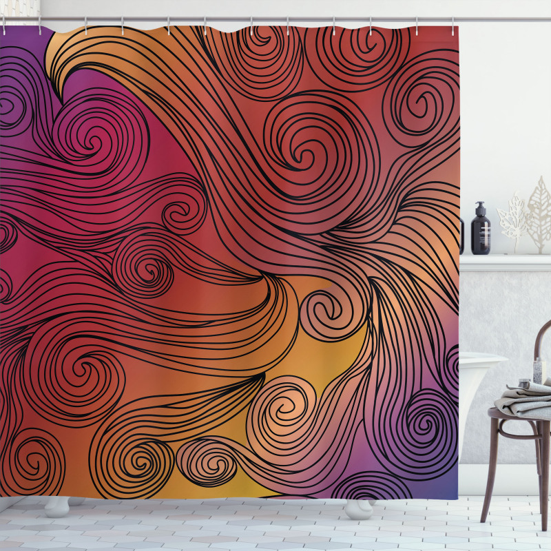 Doodle Waves with Stripes Shower Curtain