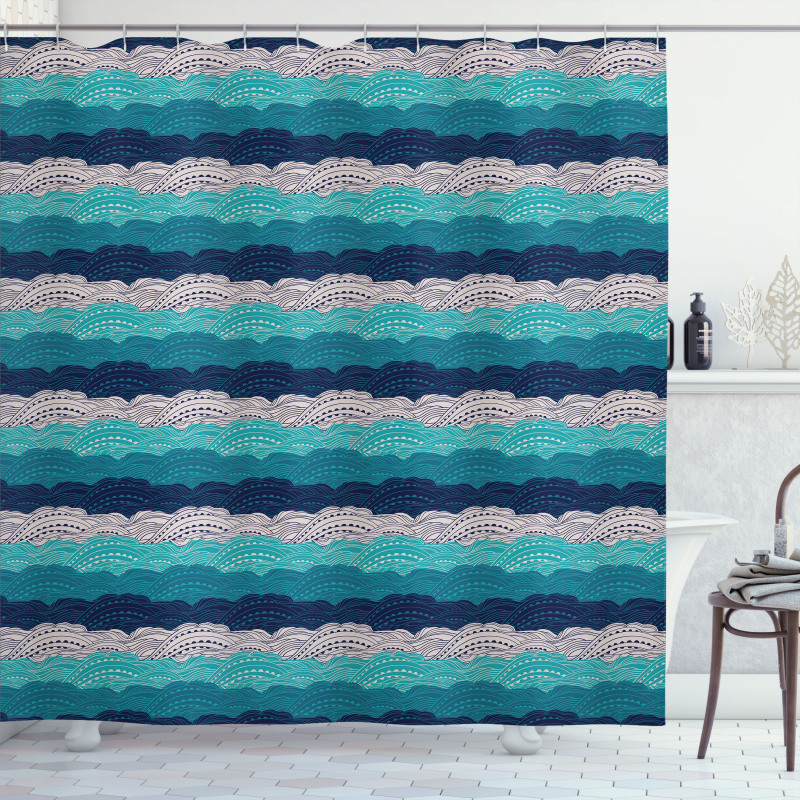 Ornamental Waves in Blue Tones Shower Curtain