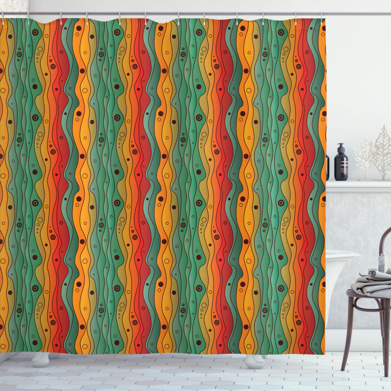 Wavy Vertical Lines Retro Shower Curtain