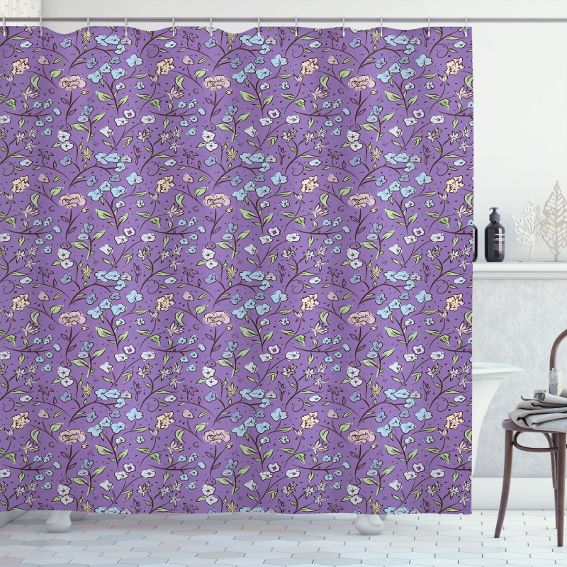 Retro Floral Spring Shower Curtain