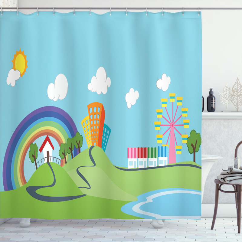 Cartoon Village Shower Curtain