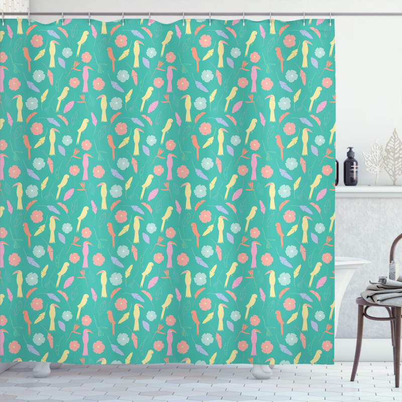 Exotic Birds Flowers Shower Curtain