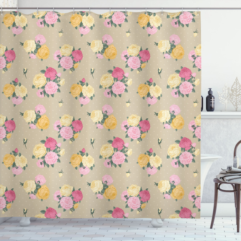 Vintage Rose Bunches Dots Shower Curtain
