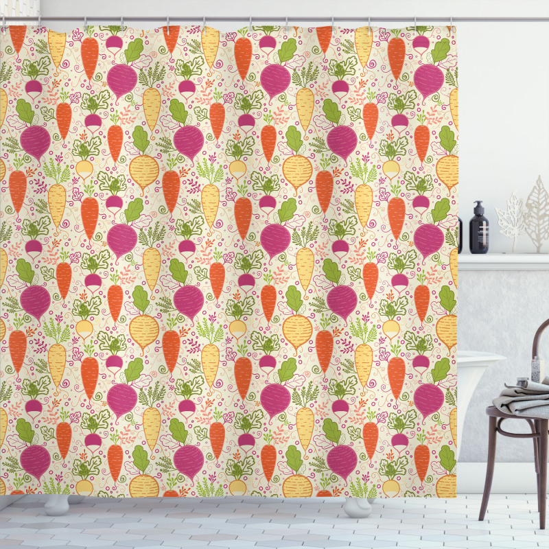 Doodle Root Vegetable Shower Curtain