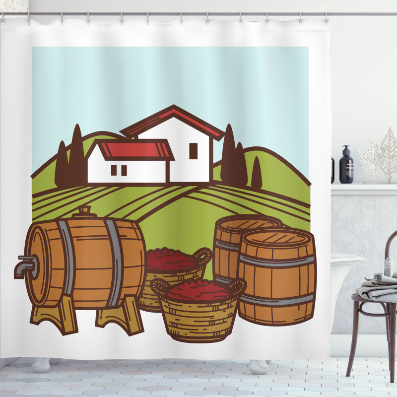 Retro Vineyard Harvest Shower Curtain