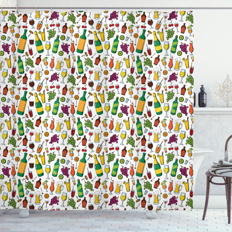 Doodle Party Beverages Shower Curtain