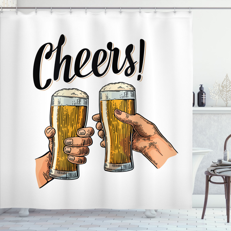 2 Hands Beer Cheers Shower Curtain