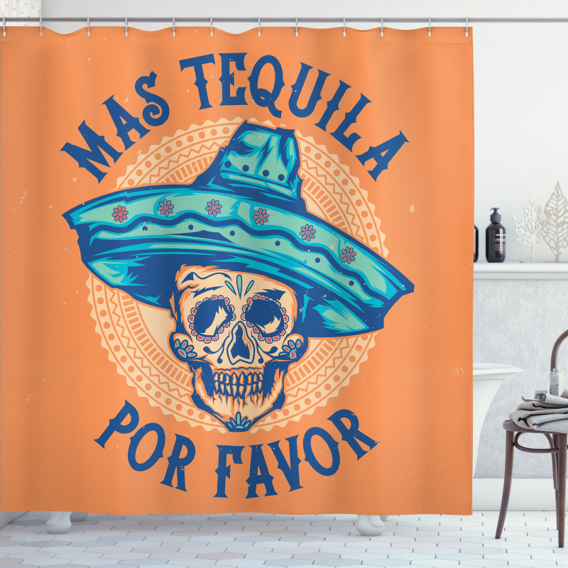 Skull Sombrero Tequila Shower Curtain