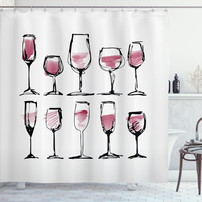Sketch Wine Glasses Shower Curtain