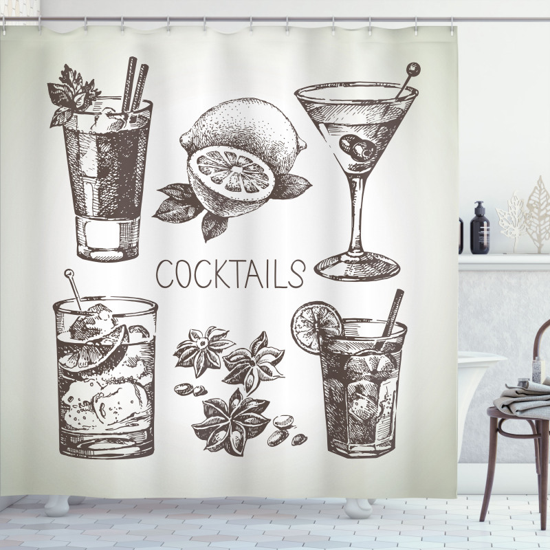 Vintage Sketch Beverage Shower Curtain