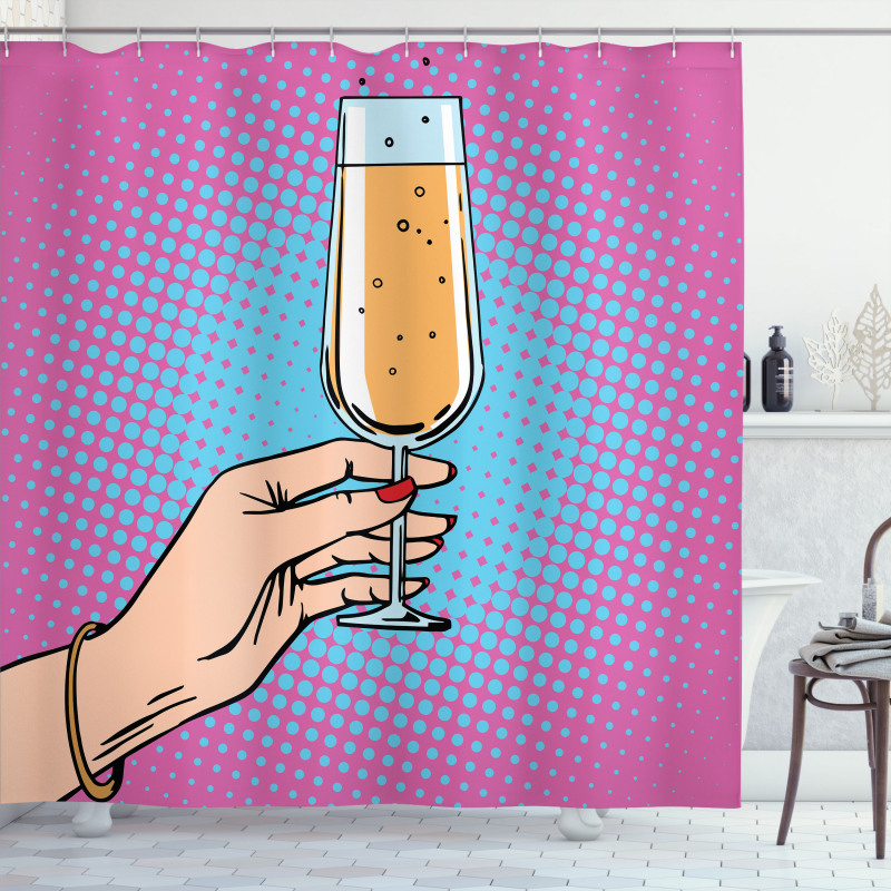 Pop Art Comic Champagne Shower Curtain