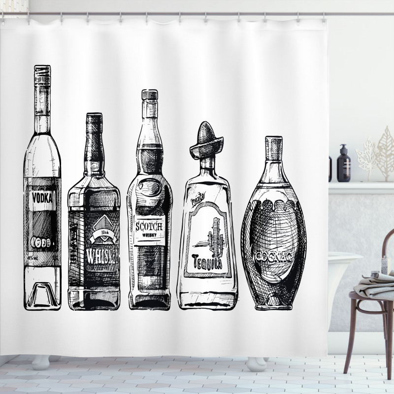 Ink Drawing Beverages Shower Curtain