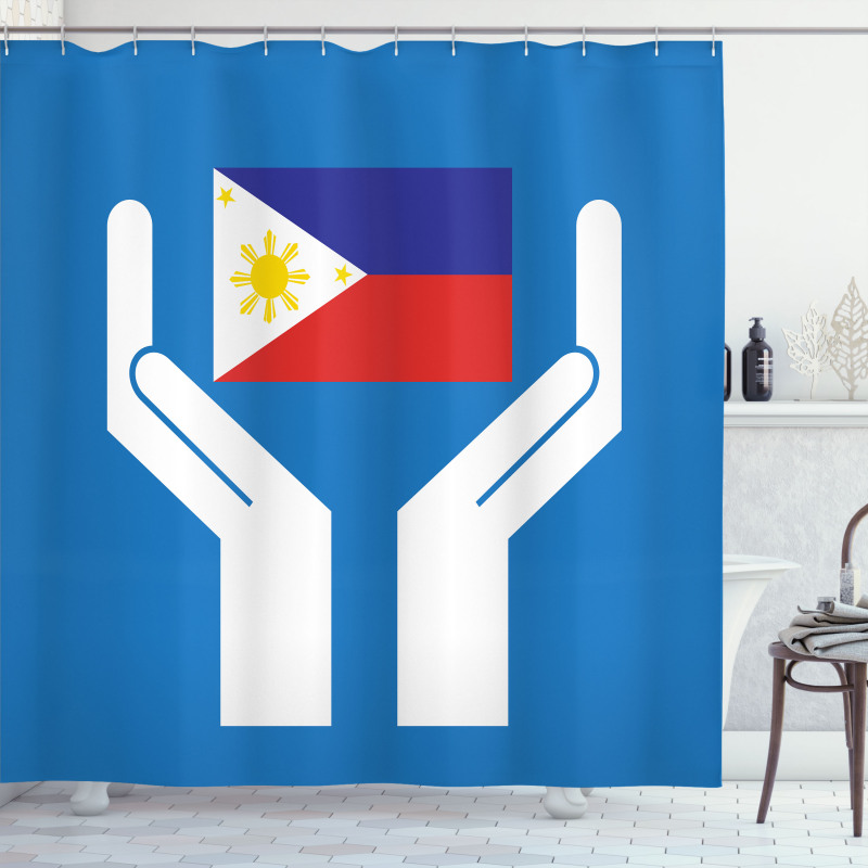 Hands Showing Flag Shower Curtain