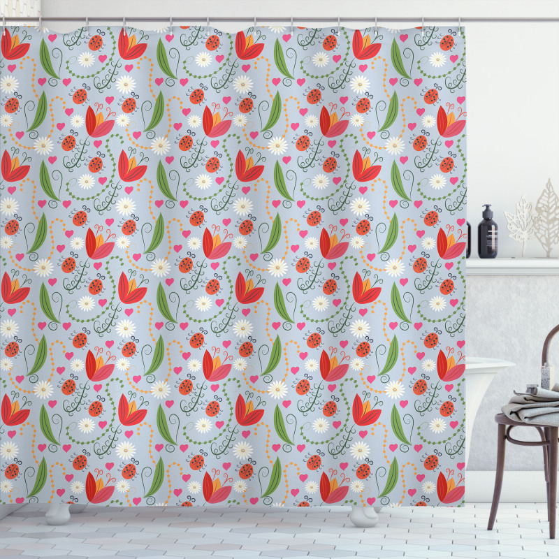 Romantic Tulip Daisy Shower Curtain