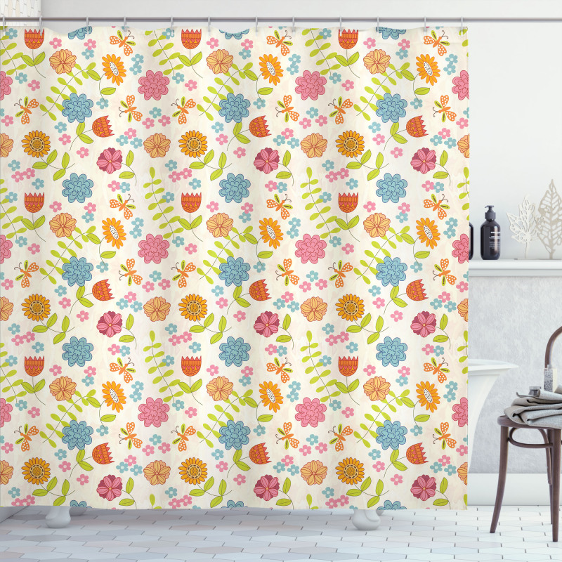 Doodle Tulips Petals Shower Curtain