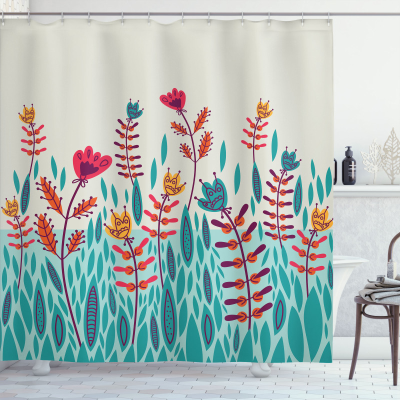 Doodle Poppy Flowers Shower Curtain