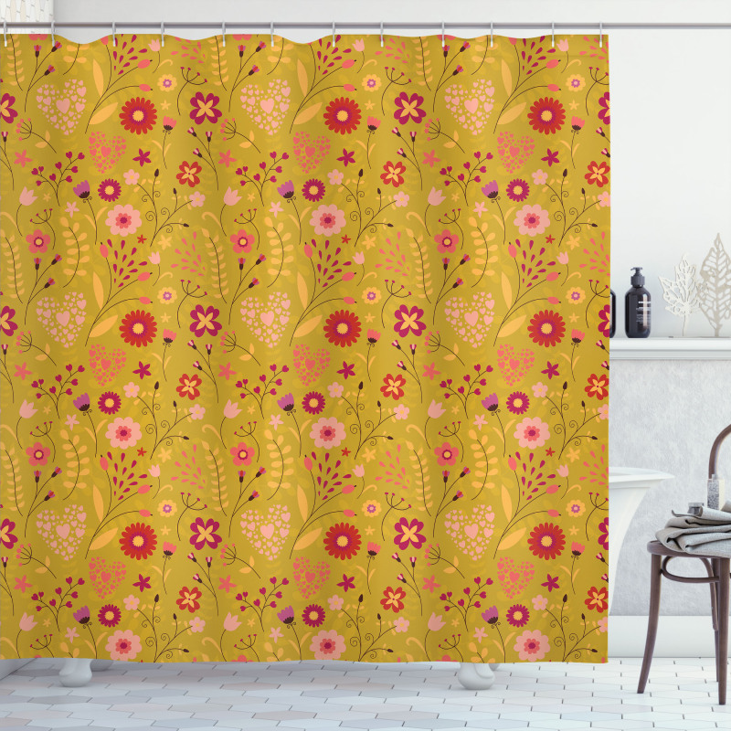 Heart Shapes Foliage Shower Curtain