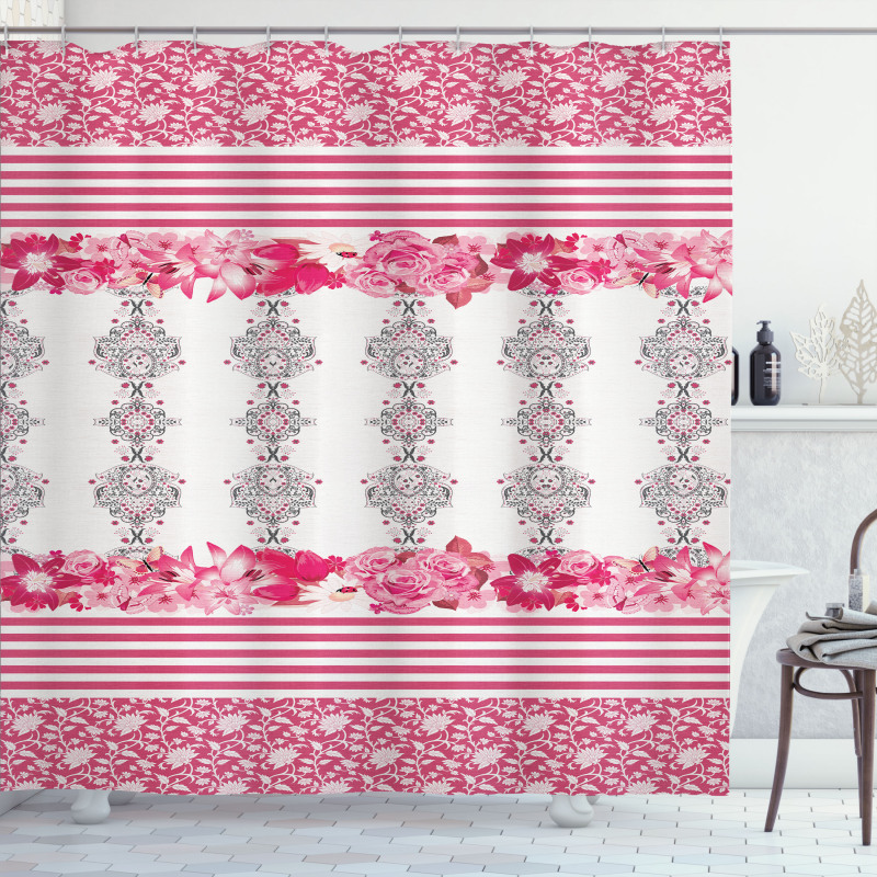 Damask and Ladybugs Shower Curtain