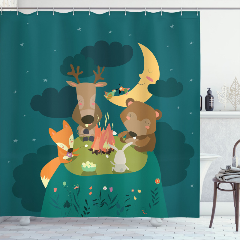 Forest Bonfire at Night Shower Curtain