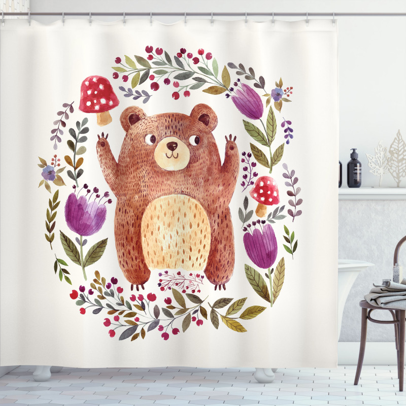 Baby Mammal Floral Wreath Shower Curtain