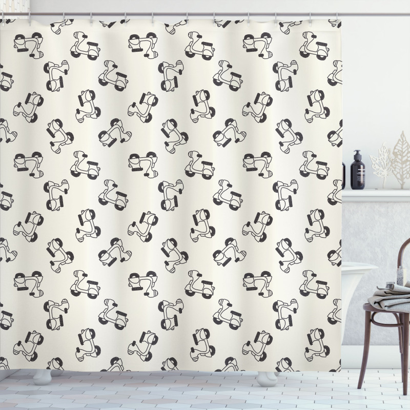 Doodle Moped Sketch Shower Curtain