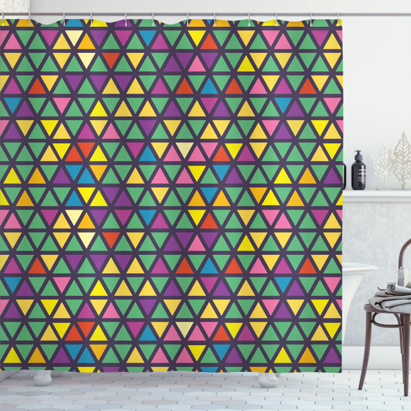 Grid Mosaic Triangles Shower Curtain