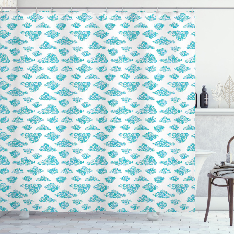 Blue Ornate Sky Motifs Shower Curtain