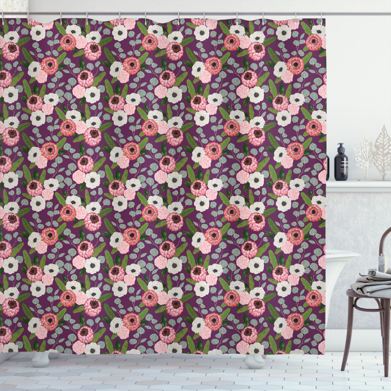 Vibrant Flower Leaves Shower Curtain