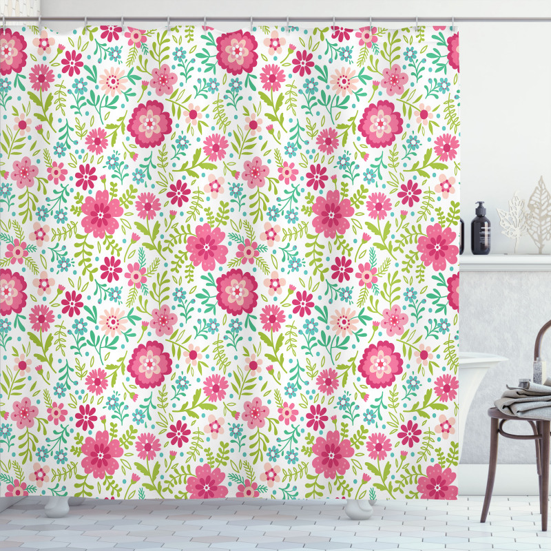 Blossoming Field Fern Leaves Shower Curtain