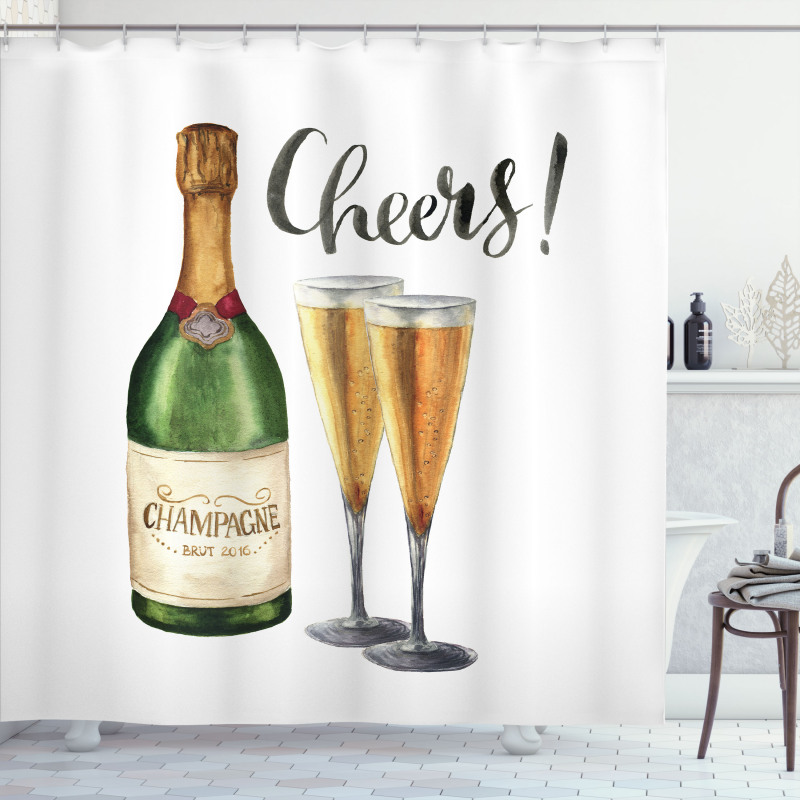 Watercolor Cheers Sketch Shower Curtain