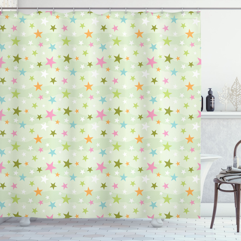 Colorful Stars on Pale Green Shower Curtain