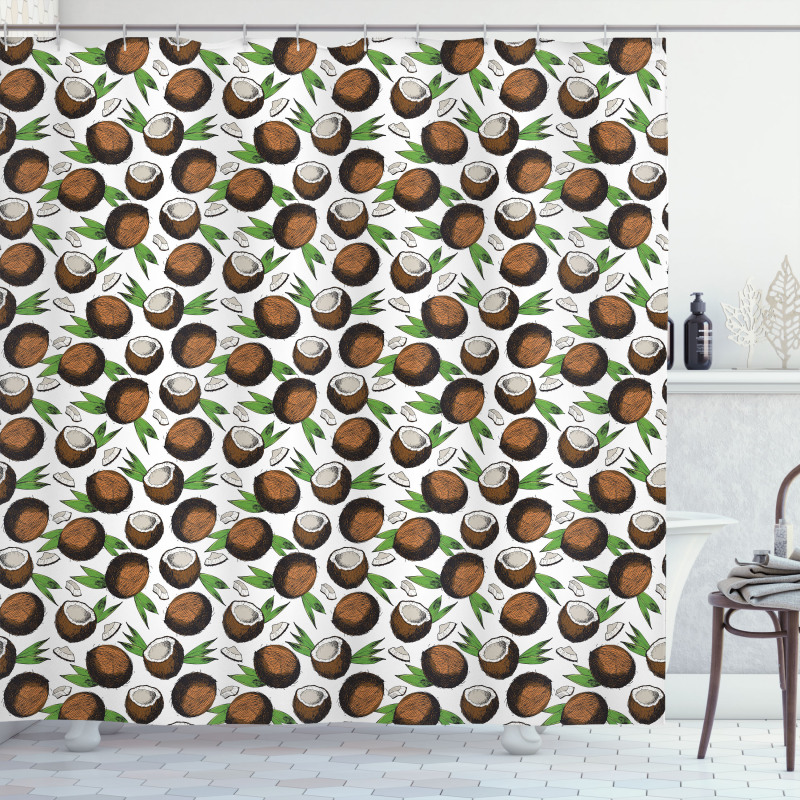 Coconuts Leaves Sketch Shower Curtain