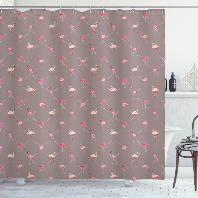 Exotic Birds Checkered Shower Curtain