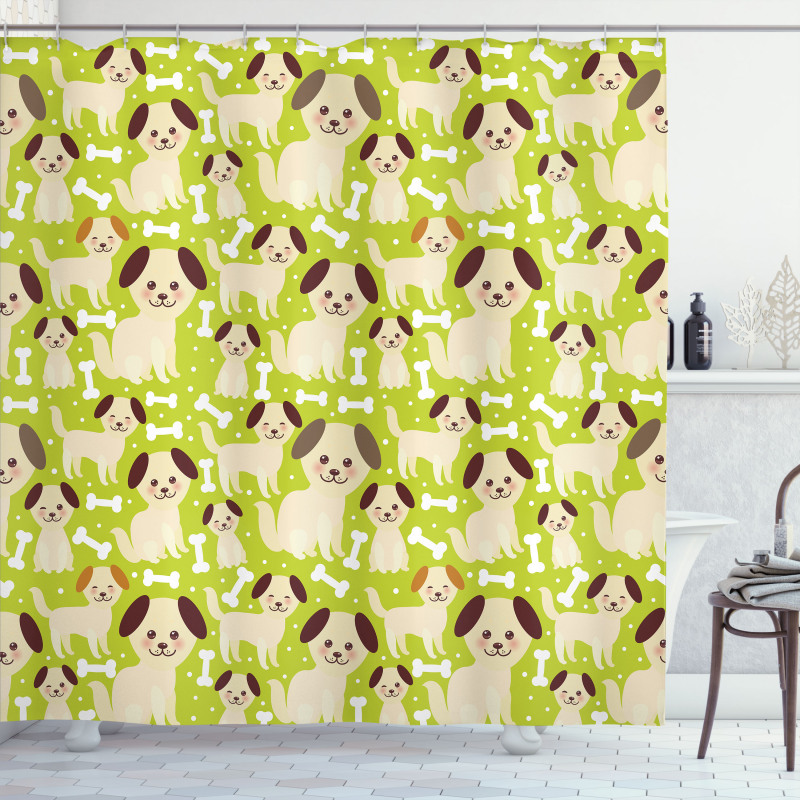 Puppies with Smiling Faces Shower Curtain