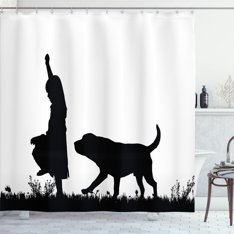 Little Girl Walking a Dog Shower Curtain