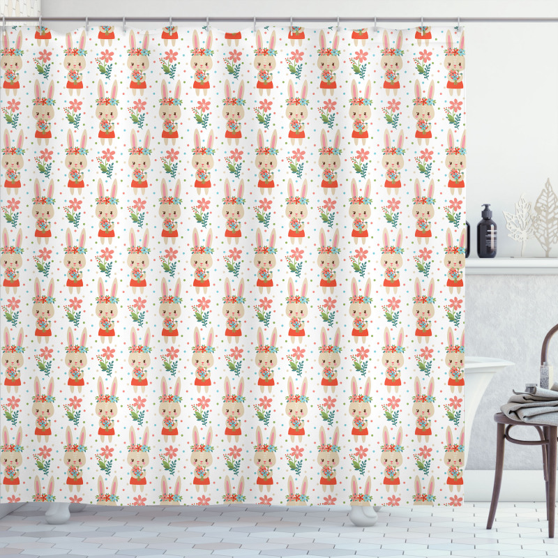 Baby Bunny Holding a Bouquet Shower Curtain